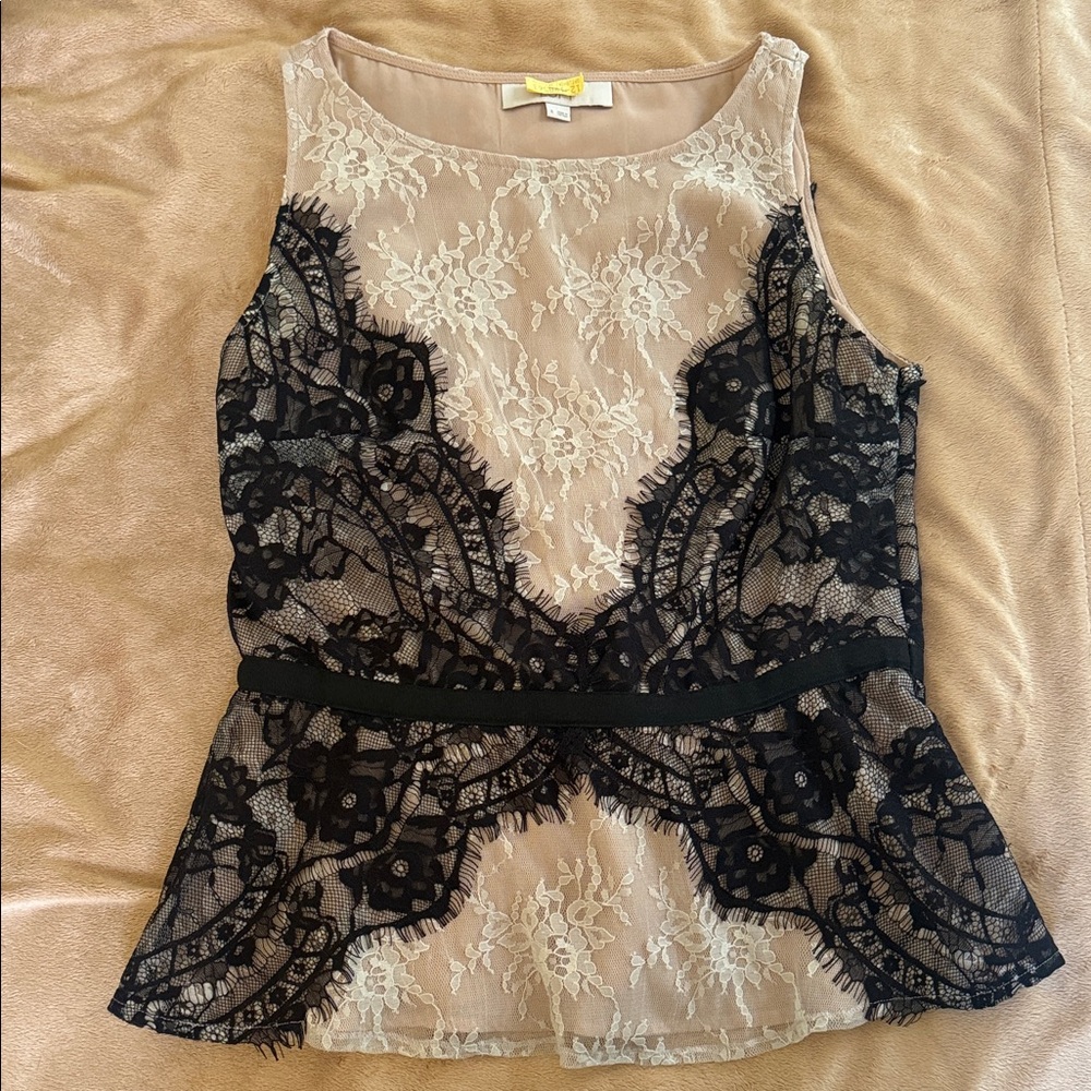 LOFT vintage Black and Cream Lace Blouse